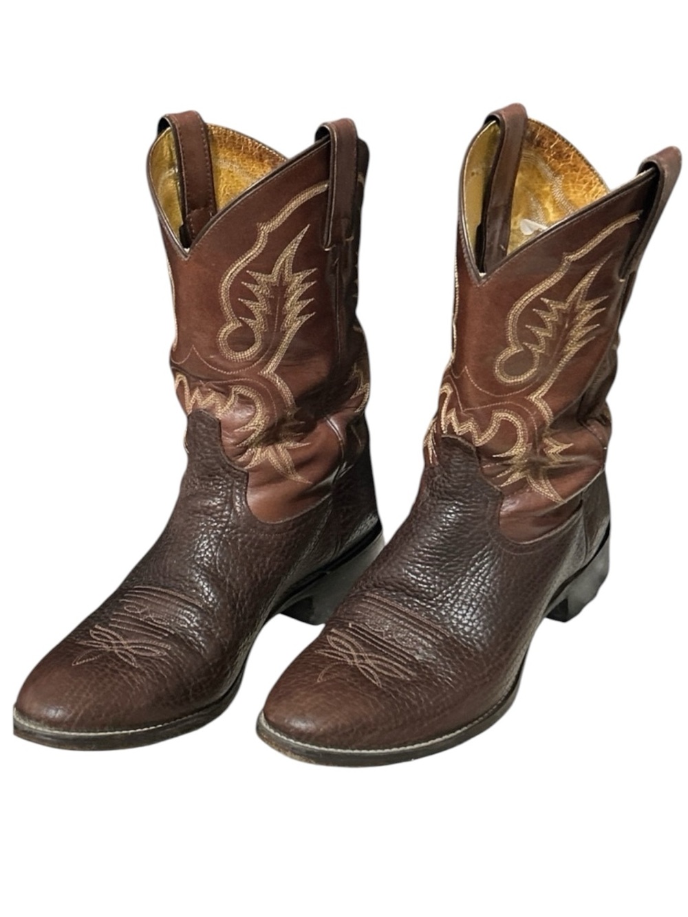 Tony Lama STOCKTON Aztec Shrunken Shoulder Brown Cowhide Leather Boots 10.5 M